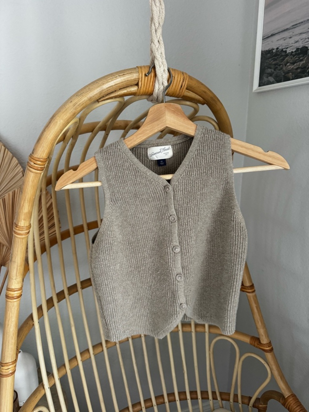Taupe Knit Button Front Sweater XS - Picture 3 of 5